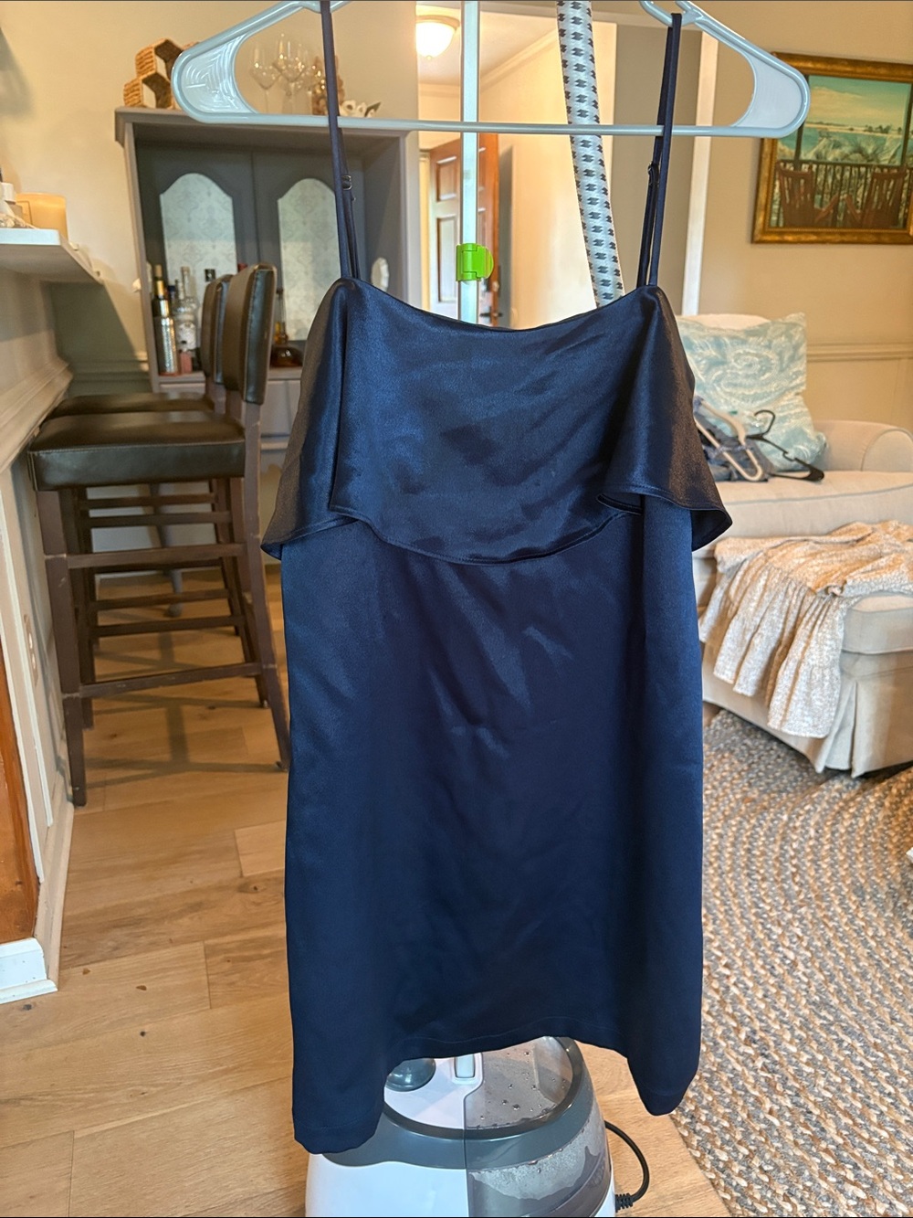 Kimchi Blue Navy Satin Mini Slip Dress with Cowl